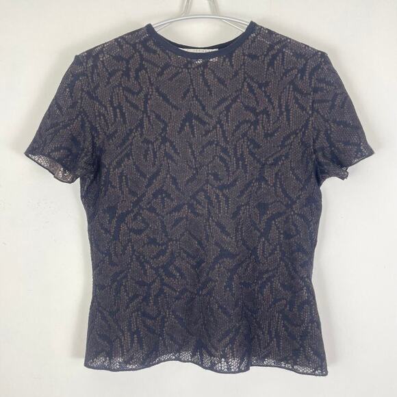 St. John Brown and Black Short Sleeve Blouse See Through Wool Viscose Size 4 - Picture 1 of 5